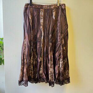 Forest Fairy Grunge Whimsigoth Metallic Brown Pleated Midi Skirt Snake Print Pan